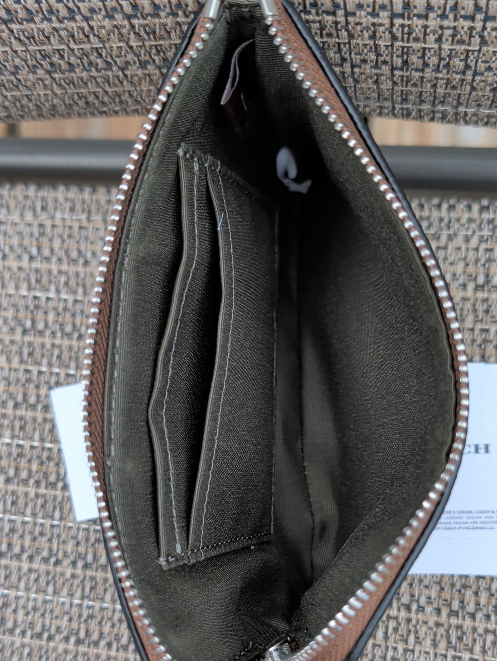 Coach Brown Signature Canvas Wristlet with Olive Center Stripe (58035) NWT - Picture 3 of 3